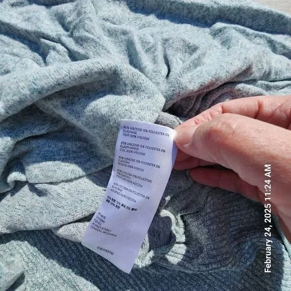 Anthropologie Saturday Sunday Women Small Sweater Green Marled Cinch Tie Sleeves - Picture 7 of 11